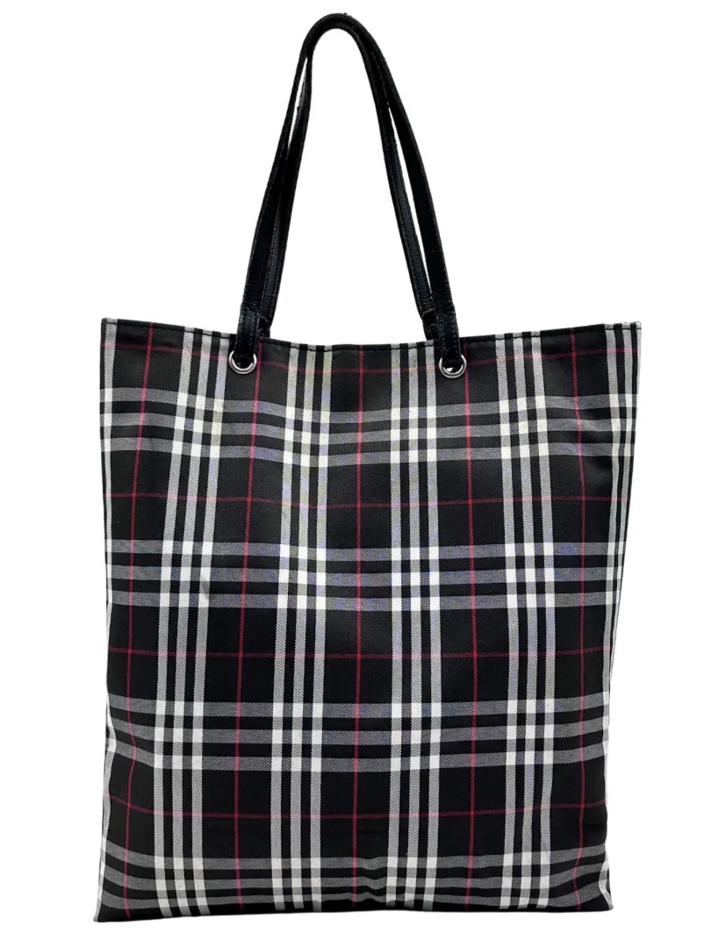 Burberry Black Plaid Tote with Pink Accents
